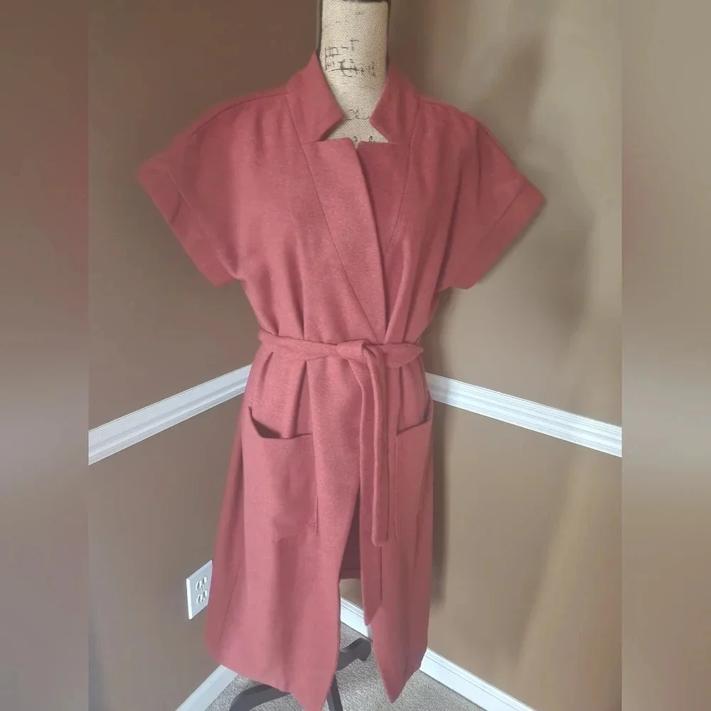 NWT‎ Petite Medium Copper Red Tie Pea Coat With Pockets by Worthington